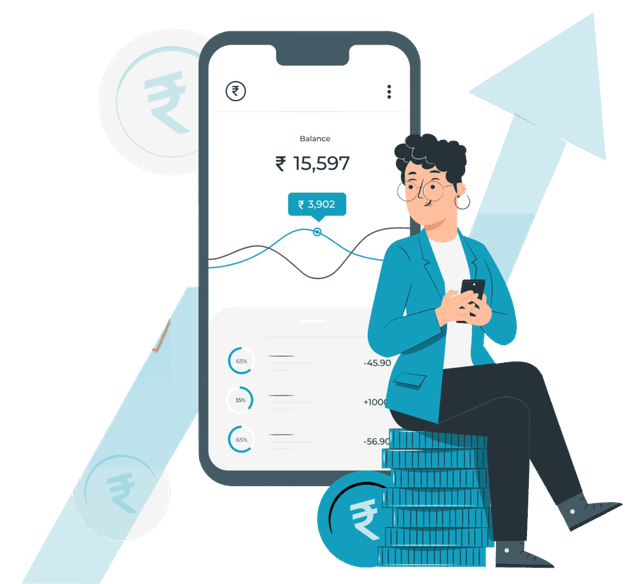 Illustration of user tracking investment balances on mobile app