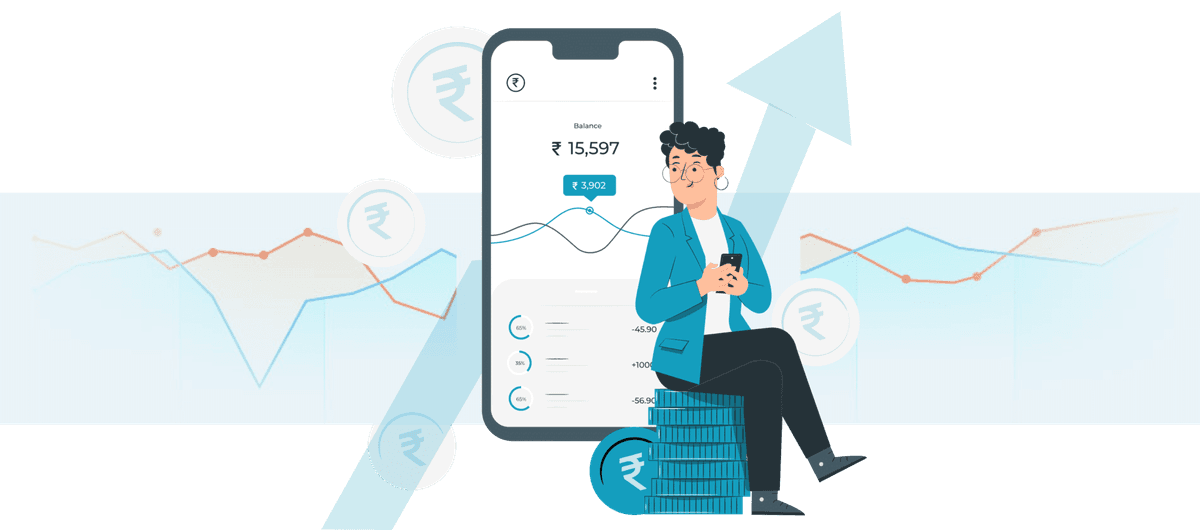 Illustration of user tracking investment balances on mobile app